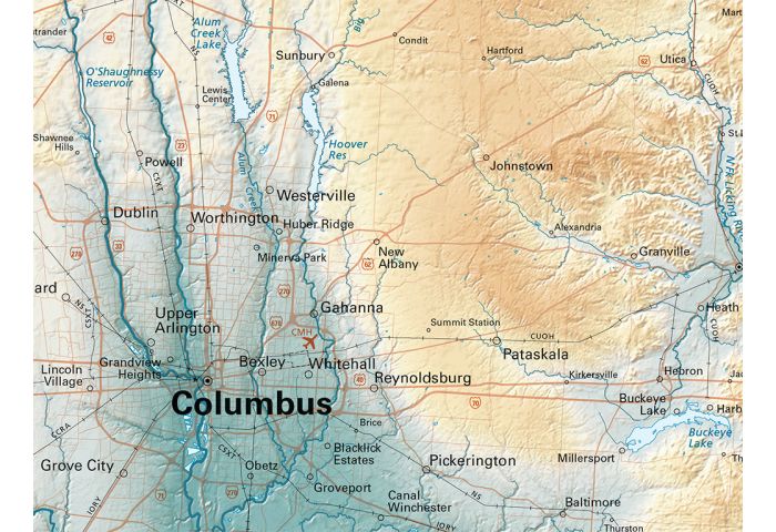 Ohio State Map With Cities And Towns Large Detailed Elevation Map Of