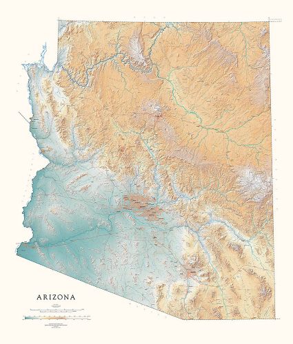 Arizona Elevation Map With Cities Arizona Elevation Tints Map | Fine Art Print Map