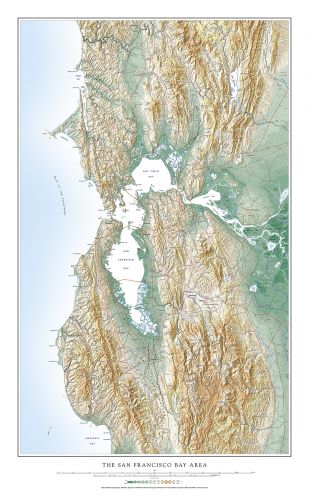 San Francisco Bay Area Elevation Tints Map Wall Maps