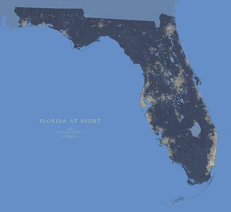 Florida Nightviews Map Fine Art Print