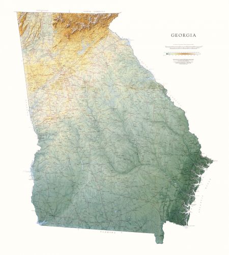 Georgia Elevation Tints Map Wall Maps