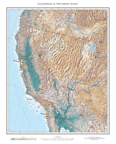 Great Basin Region Map The Great Basin Elevation Tints Map | Fine Art Print Map