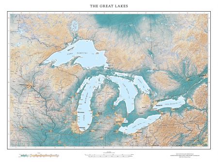 The Great Lakes Map Great Lakes Elevation Tints Map | Fine Art Print Map