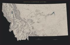 Montana - Landforms and Rivers Fine Art Print Map