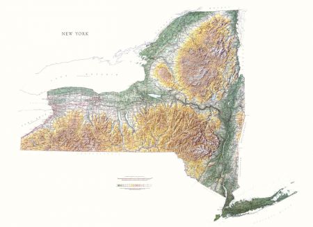 New York Elevation Tints Map Wall Maps