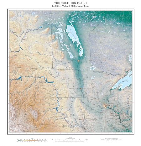 Red River Valley Map The Northern Plains, Red River Valley & Mid-Missouri River Elevation Tints  Map | Fine Art Print Map