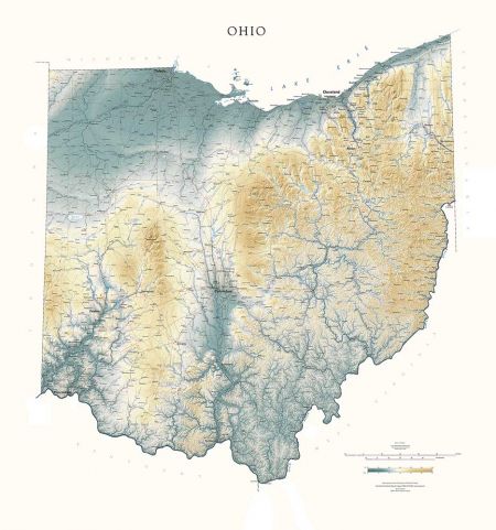 topographic map of ohio Ohio Elevation Tints Map Fine Art Print Map topographic map of ohio