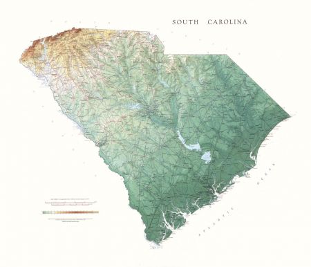 Elevation Map Of South Carolina South Carolina | Elevation Tints Map | Wall Maps