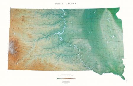 South Dakota Elevation Map South Dakota | Elevation Tints Map | Wall Maps