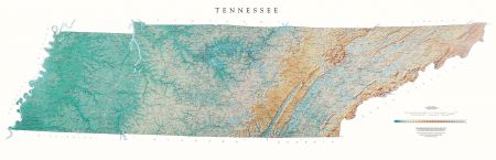 Tennessee Elevation Map With Cities Tennessee | Elevation Tints Map | Wall Maps