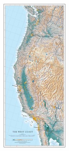West Coast Topographic Map West Coast Elevation Tints Map | Fine Art Print Map